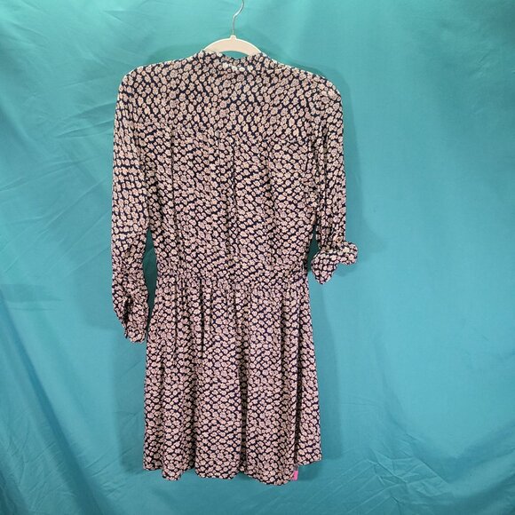 Floral Print Angie Dress Medium 100% Rayon Navy & Cream - Picture 6 of 9